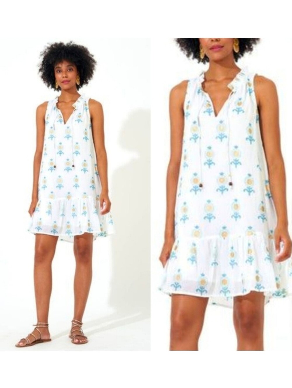 Oliphant Leela Blue Ruffle Hem Dress
